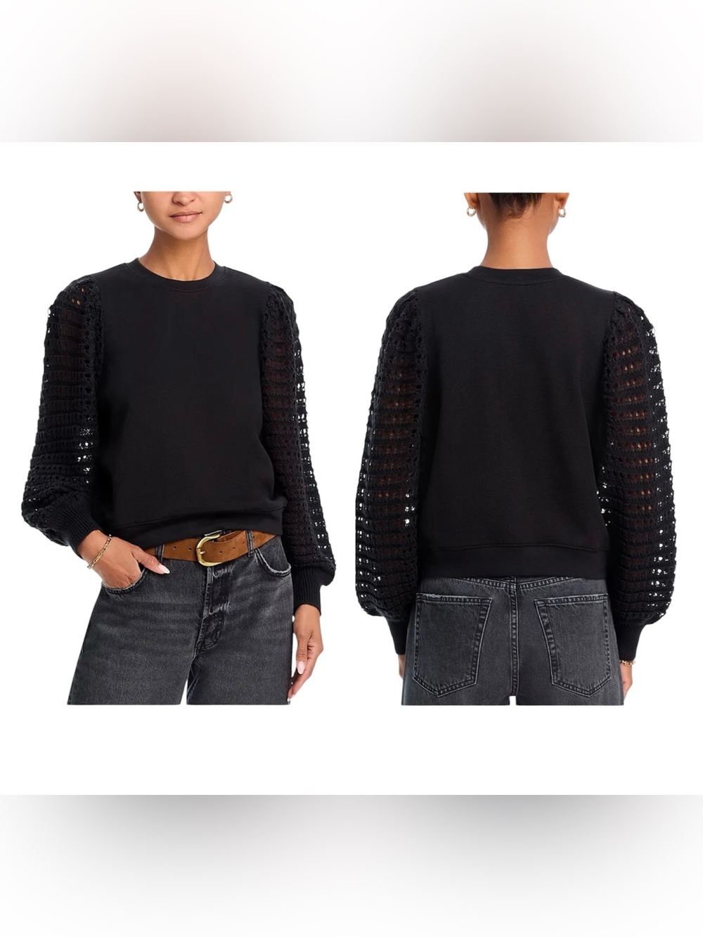 78&Sunny (SEAS) Black Mixed Media Pointelle Knit Sleeve
Cotton Sweatshirt SZ L 🖤